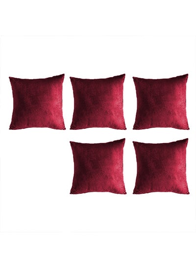 Buy 5 Piece Square Velvet Soft Cushion Set Burgundy 45x45cm in Saudi Arabia