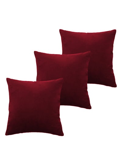 Buy 3 Piece Square Velvet Soft Cushion Set Burgundy in Saudi Arabia