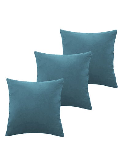 Buy 3 Piece Square Velvet Soft Cushion Set Turquoise in Saudi Arabia