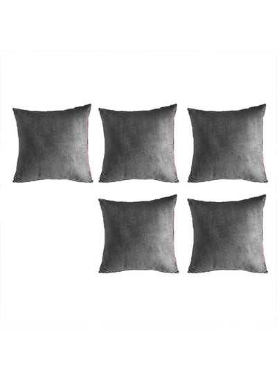 Buy 5 Piece Square Velvet Soft Cushion Set Dark Grey in Saudi Arabia