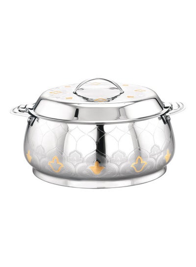 اشتري Food-Grade Hot And Cold Hotpot With Double Wall Vacuum Insulation| Firm Twist Lock To Keep Food Fresh For Long| Elegant And Unique Design Perfect For Rice Roti Curry| Silver and Golden Silver 2500مل في الامارات