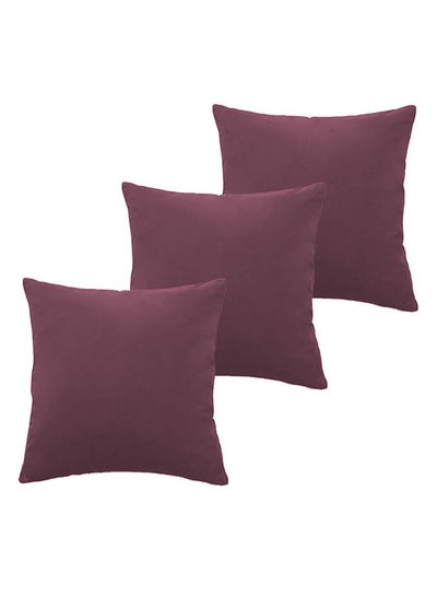 Buy 3 Piece Square Velvet Soft Cushion Set Dark Pink in Saudi Arabia