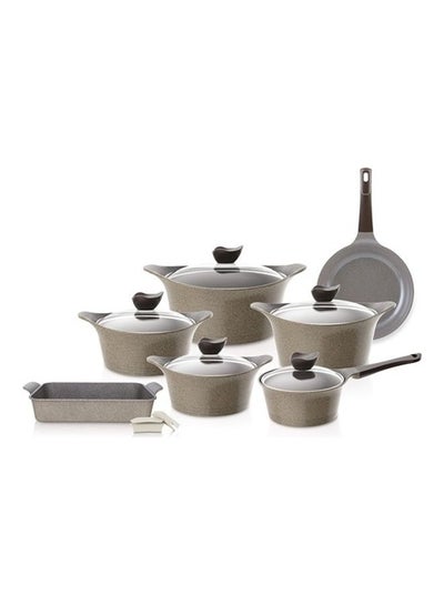 Buy 12-Piece Galaxy Granite Cookware Set Warm Marble 18cm in Saudi Arabia