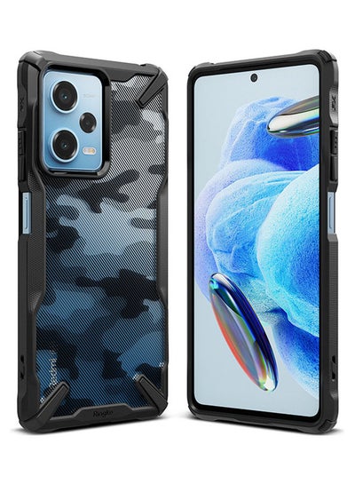 Buy Fusion-X Design Case Compatible with Redmi Note 12 Pro 5G / Poco X5 Pro 5G Clear Hard Back Heavy Duty Shockproof Advanced Protective TPU Bumper Phone Cover - Camo Black in Egypt