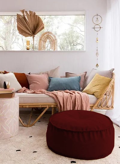 Buy Round Decorative Linen Floor Cushion Linen Burgundy 70x40cm in Saudi Arabia