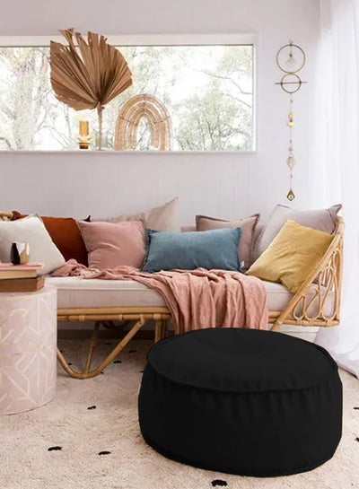 Buy Round Decorative Linen Floor Cushion Linen Black 70x40cm in Saudi Arabia