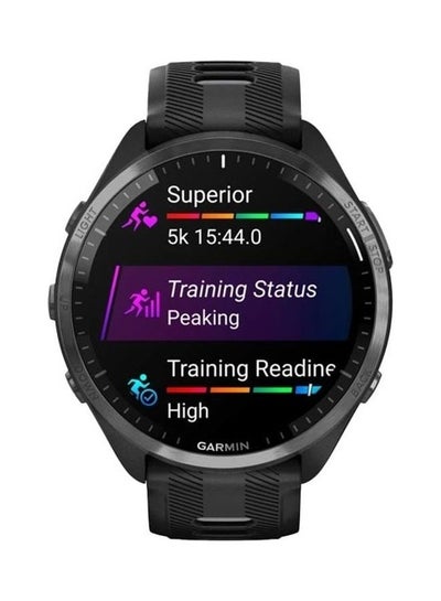 اشتري ساعة Forerunner 965 Premium GPS Running Triathlon الذكية، إطار من التيتانيوم DLC باللون الرمادي الكربوني مع حافظة وسوار من السيليكون باللون الأسود في السعودية