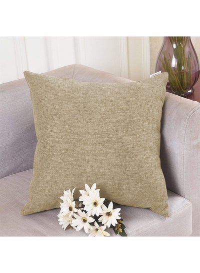 Buy Square Linen Decorative Cushion Set Solid Design Light Beige in Saudi Arabia