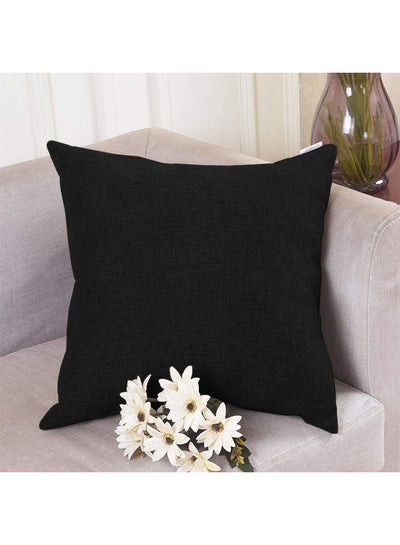 Buy Square Linen Decorative Cushion Set Solid Design Black in Saudi Arabia