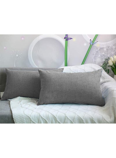 Buy 2 Pieces Rectangular Linen Decorative Cushion Set Solid Design Light Grey 50x30cm in Saudi Arabia