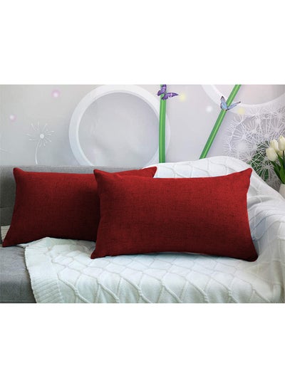 Buy 2 Pieces Rectangular Linen Decorative Cushion Set Solid Design Burgundy 50x30cm in Saudi Arabia