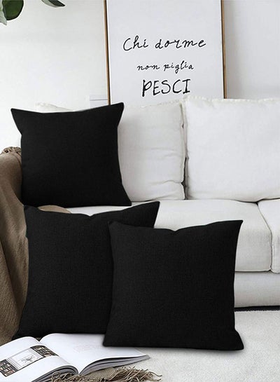 Buy 3 Pieces Square Linen Decorative Cushion Set Solid Design Black 45x45cm in Saudi Arabia