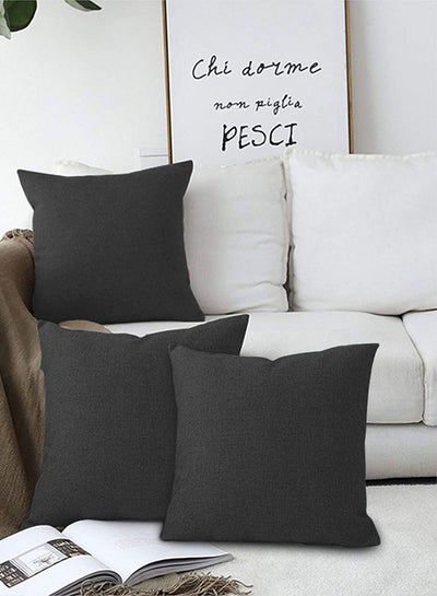 Buy 3 Pieces Square Linen Decorative Cushion Set Solid Design Dark Grey 65x65cm in Saudi Arabia