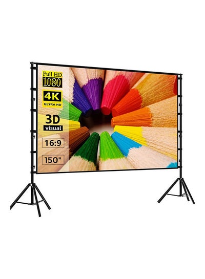 Buy Projector Screen With Stand 150 Inch Portable Indoor Outdoor Projection Screen 16:9 Hd 4K Wrinkle-Free Outdoor Movies Screen Carrying Bag UNV-WO-SCR-18 White in UAE