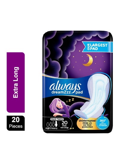 Buy Dreamzz Pad Maxi Thick, Night Long Sanitary Pads With Wings, 20 Pieces in UAE