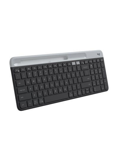 اشتري K580 Slim Multi-Device Wireless Keyboard - Bluetooth/Receiver, Compact, Easy Switch, 24 Month Battery, Windows/Mac, Desktop, Tablet, Smartphone, Laptop Compatible, Arabic Keyboard أسود/ رمادي في الامارات