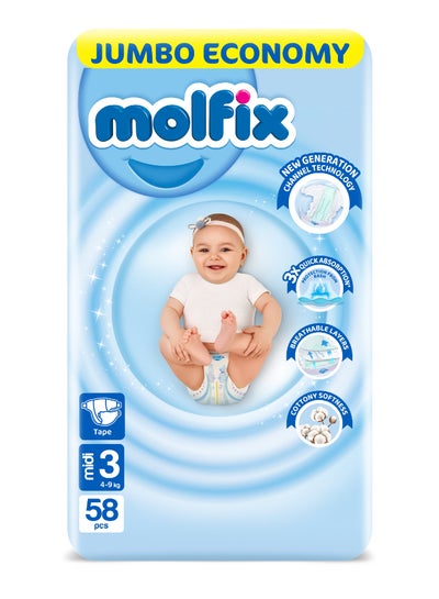 Buy 58 Piece -Midi Comfort Fix Diapers 3D Size 3 Jumbo Pack 4 to 9 Kg in Egypt