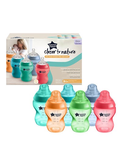 Buy Closer To Nature Baby Bottles, Slow-Flow Breast-Like Teat With Anti-Colic Valve, 260Ml, Pack Of 6, Fiesta Multicoloured in Saudi Arabia