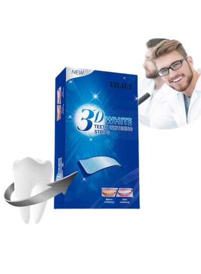 Buy 14 Pairs 28 Piece 3D White Teeth Whitening Strip Dental Whitening Kit 100% Genuine Branded for Express Fast Result Treatments Professional Whitener Enamel & Stains Removal-Unisex 14grams in UAE
