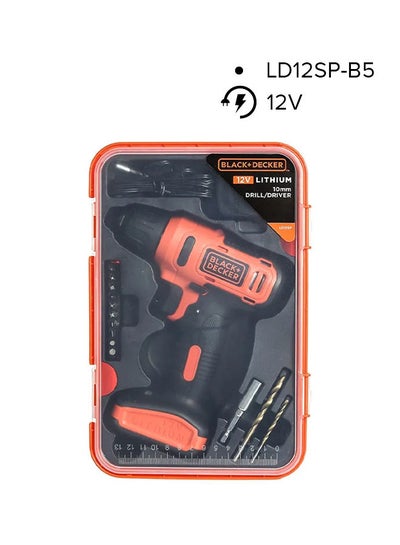Buy Cordless Drill Driver With Variable Speed And LED Light Ideal For Drilling And Fastening 13-Bits Set In Kitbox 12V Li-Ion 1.5Ah 900RPM LD12SP-B5 Orange/Black in Saudi Arabia