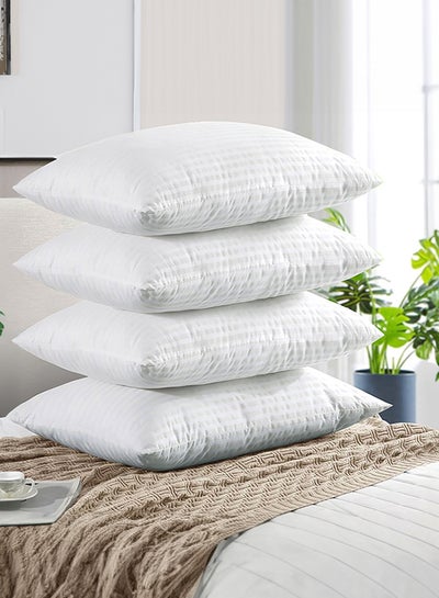 Buy Set of 4-Pieces of Hotel Pillows, for Back, Neck, and Shoulder Support Soft Fluffy Stripe Hotel Pillows Microfiber White 75x50cm in Saudi Arabia