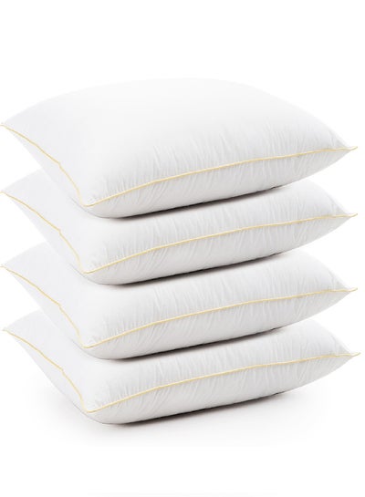 Buy Set of 4-Pieces of Hotel Pillows, for Back, Neck, and Shoulder Support Soft Fluffy Golden Line Hotel Pillows Microfiber White / Gold 90x50cm in Saudi Arabia