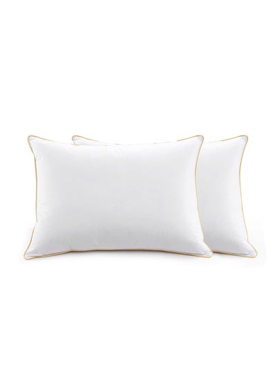 Buy Set of 2-Pieces of Hotel Pillows, for Back, Neck, and Shoulder Support Soft Fluffy Golden Line Hotel Pillows Microfiber White / Gold 90x50cm in Saudi Arabia