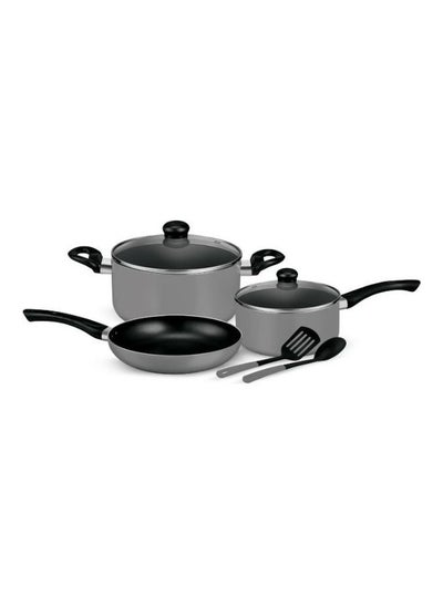 Buy Royalford 7-Piece Non-Stick  Press Aluminum Cookware Set Grey Aluminum Body With 3-Layer Non-Stick Coating Grey 24-16-24cm in UAE