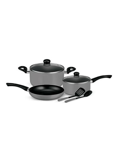 Buy Royalford 7-Piece Non-Stick  Press Aluminum Cookware Set Grey Aluminum Body With 3-Layer Non-Stick Coating Grey 24-16-24cm in Saudi Arabia