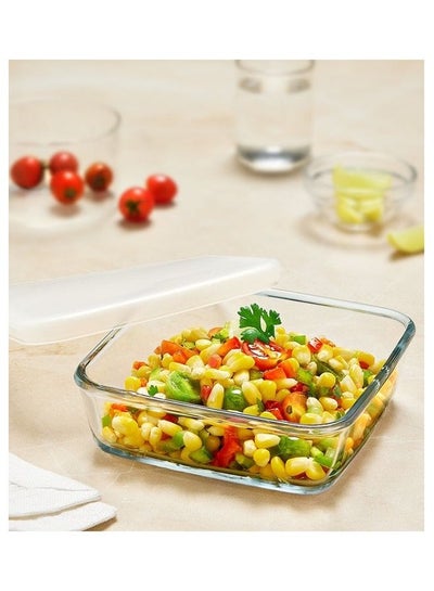 Buy Microwavable Square Baking Dish With Plastic Lid - Microwave, Oven And Dishwasher Proof White 800ml in Saudi Arabia