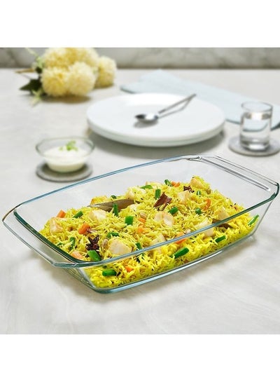 Buy Microwavable Deep Rectangular Dish With Handle, Microwave, Oven And Dishwasher Proof White 3Liters in Saudi Arabia