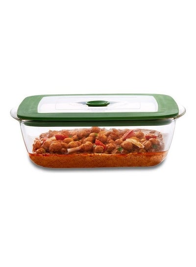 Buy Square Cake Dish With Green Lid, Microwave, Oven And Dishwasher Proof Green/White 1Liters in Saudi Arabia