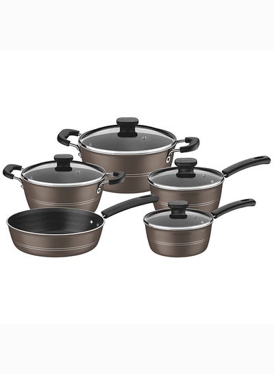 Buy Sicilia Hazelnut 9 Pieces Aluminum Cookware Set With Interior And Exterior Starflon Excellent PFOA Free Nonstick Coating Grey Large Casserole (24), Small Casserole (20), Large Sauce Pan (18), Small Sauce Pan (16), Deep Frying Pan (24)cm in UAE