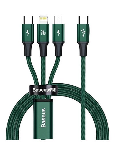 Buy 1.5M 3 In 1 Fast Charging Nylon Braided Cable 20W PD USB Type C To Lightning Micro Type C For iPhone 14 13 12 11 Xs Max iPad Samsung Xiaomi And More Green in UAE