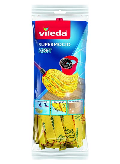 Buy Supermocio Soft Floor Mop Refill, Easy-click, Microfibre, Ergonomic, Machine washable Yellow/Red in UAE