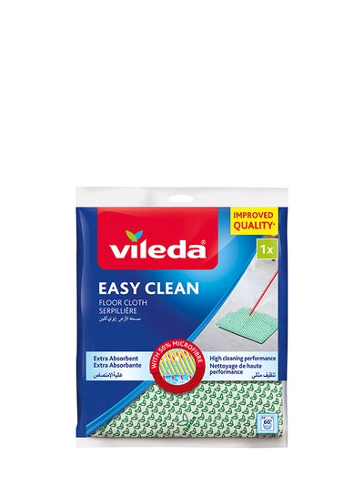 Buy Easy Clean Floor Cloth, Microfiber, Absorbent, Durable, Stick to Floor Wiper, Hygienically Fresh For Longer, 1 Pc Green/White 60x50cm in UAE