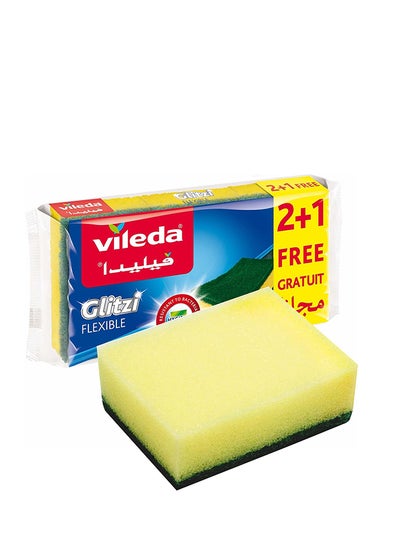 Buy Glitzi Flexible Scourer Sponge, Antibacterial, Multi-purpose, Yellow & Green, 2+1 Pcs Green in UAE