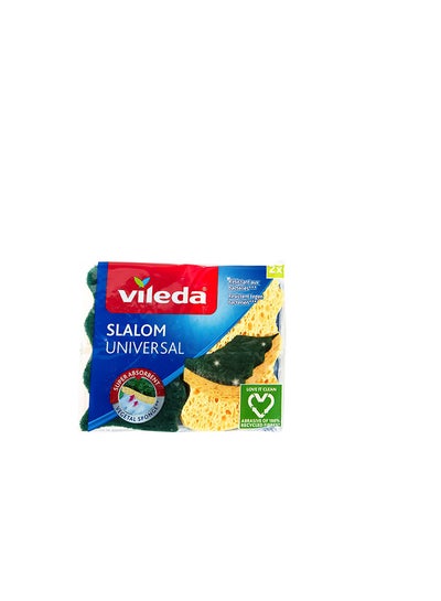 Buy Slalom Universal Viscose Sponge, Environment Friendly, Highly Absorbent, Versatile - 2 Pieces Yellow/Green in UAE