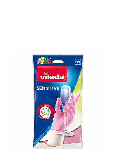 اشتري Sensitive Gloves Reusable M, Natural Latex,  Protective, Touch-Sensitive, Comfortable Fit, Good Fit, Pink, Medium Size(1 Pair Per Pack) Pink S/M في الامارات