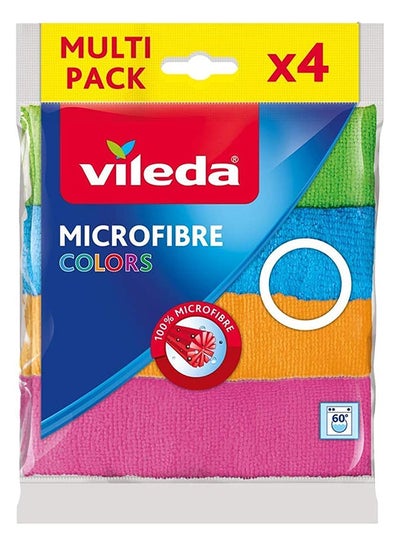 Buy Microfibre Cloth, Absorbent, Hygienic, Versatile, Durable & Washable 30x30cm - 4 Pcs Multicolour in UAE