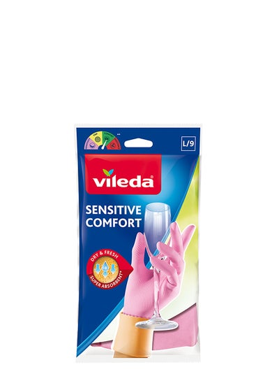 Buy Reusable Sensitive Gloves L, Natural Latex, Protective, Touch Sensitive, Comfortable and Fit Pink/Beige مقاس كبير in UAE