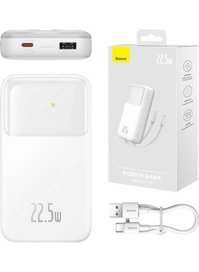 Buy 20000 mAh Portable Charger Power Bank 22.5W Built In Dual Fast Charging Cables Lightning, USB C For iPhone 14, 13, 12, Samsung, Huawei, Xiaomi, OPPO And Many More White in UAE