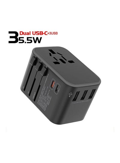 اشتري محول السفر ACE 35.5W PD، محول QC 3.0 العالمي، محول السفر الدولي مع 20W PD Dual Type-C، قابس محول عالمي مع 3 منافذ USB سريعة للولايات المتحدة الأمريكية والمملكة المتحدة/الإمارات العربية المتحدة/المملكة العربية السعودية/عمان والاتحاد الأوروبي/الهند في الامارات