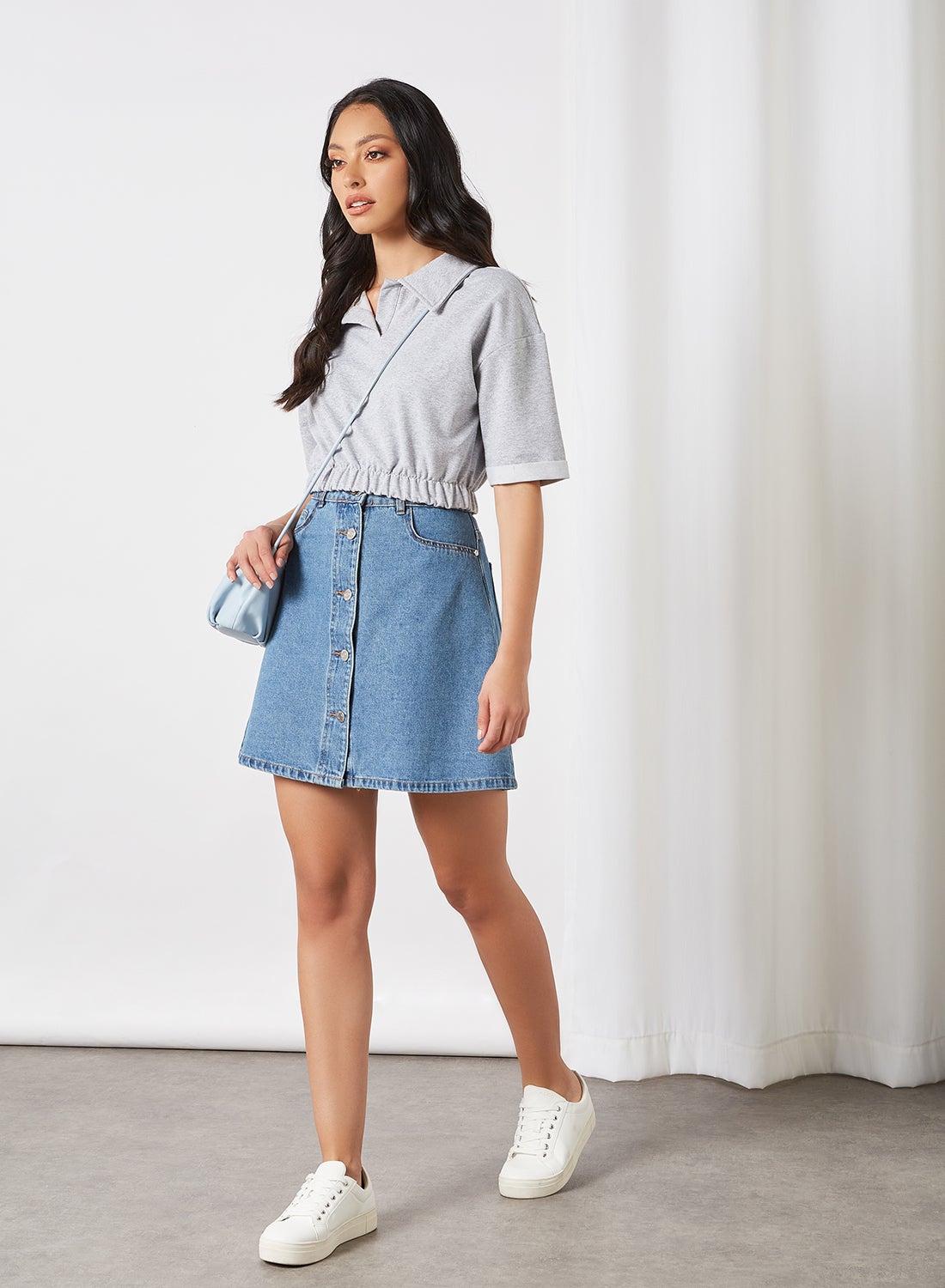 Top with elastic hem - Gray