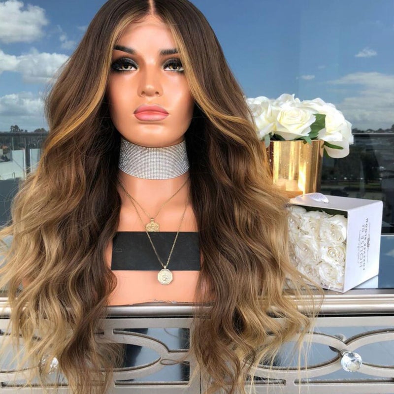 Shop 22 Inch Natural Soft Long Wavy Ombre Blonde Heat Resistant Synthetic Fiber  Hair Wig Multicolor 30 X 5 X 20cm online in Dubai, Abu Dhabi and all UAE